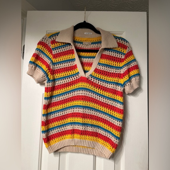 Mother Womens Multicolor Striped The Playing Field Crochet Top Medium - Picture 6 of 10
